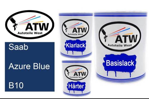 Saab, Azure Blue, B10: 1L Lackdose + 1L Klarlack + 500ml Härter - Set, von ATW Autoteile West.